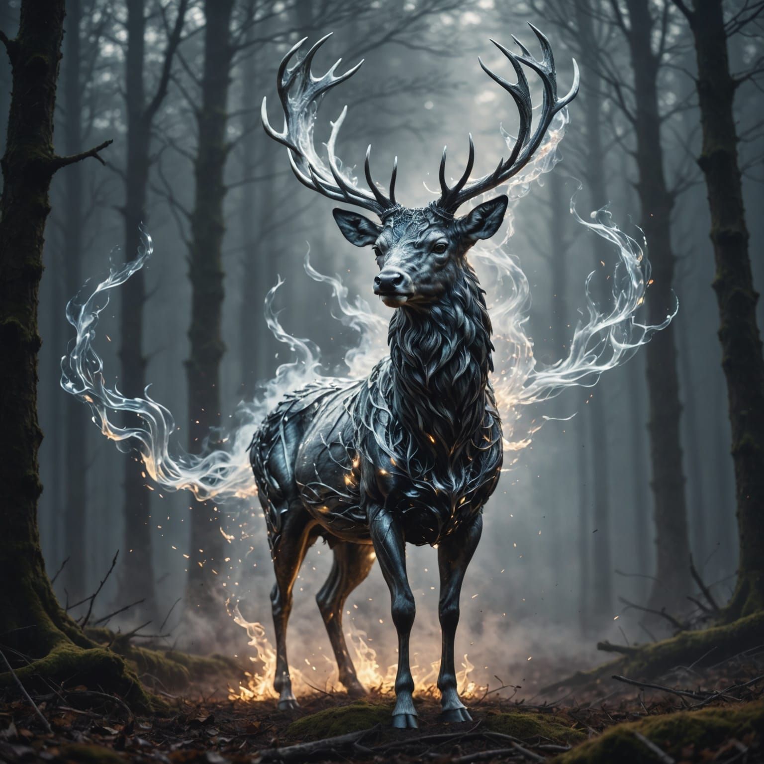 Ethereal Stag Made of Smoke and Light