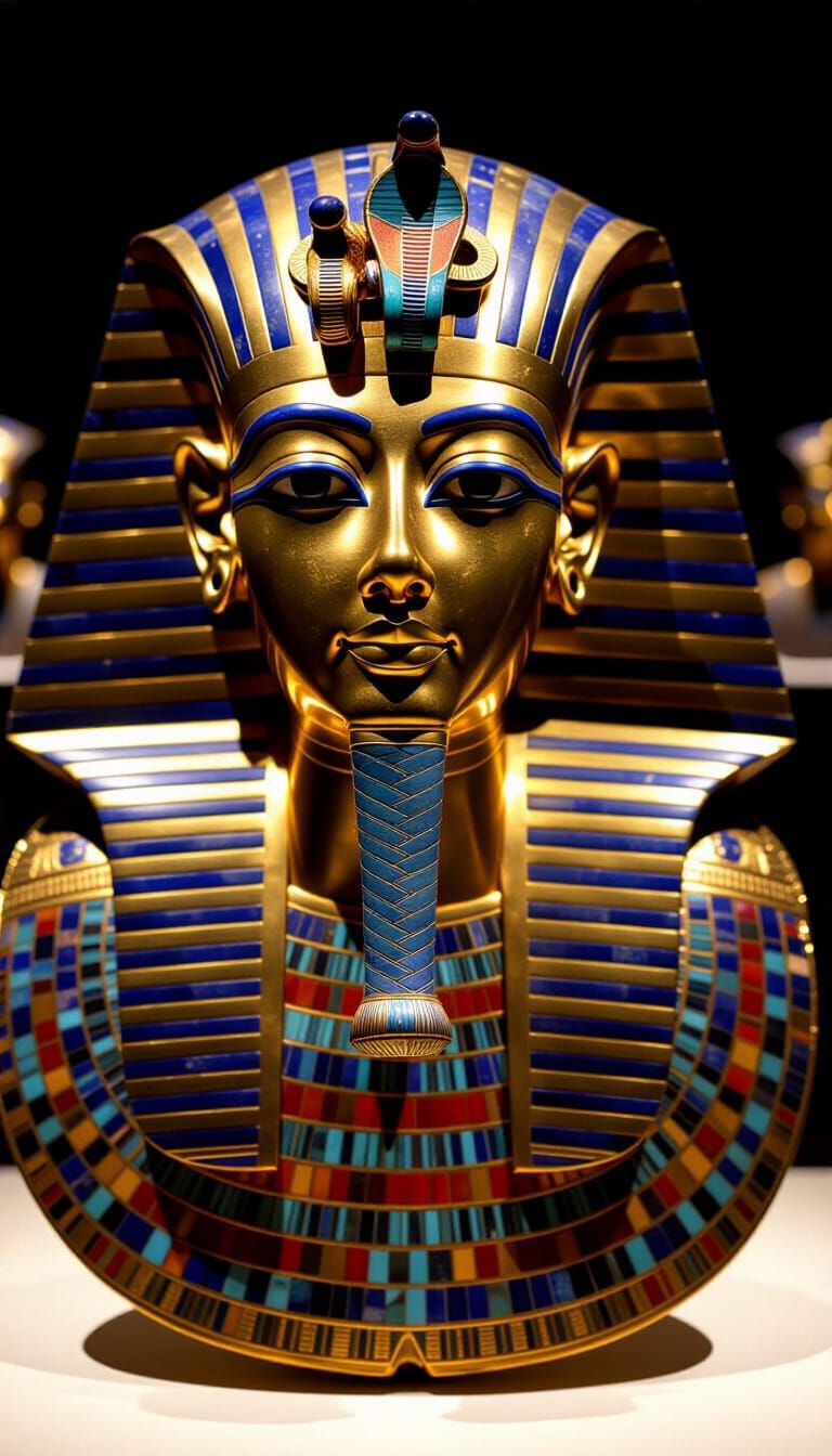 Golden Egyptian Pharaoh Mask with Lapis Lazuli Inlay