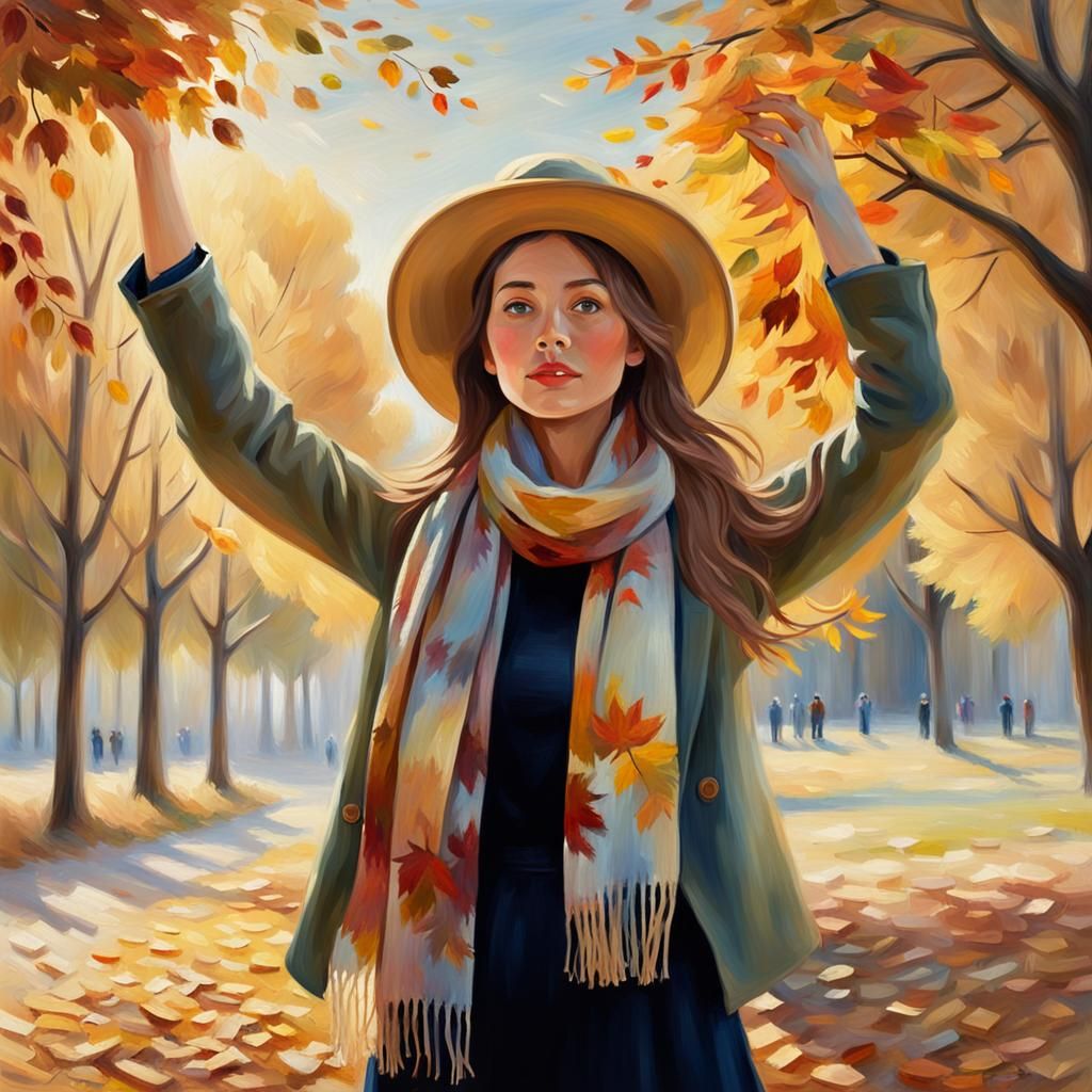 Girl in Autumn Impressionist Oil Painting