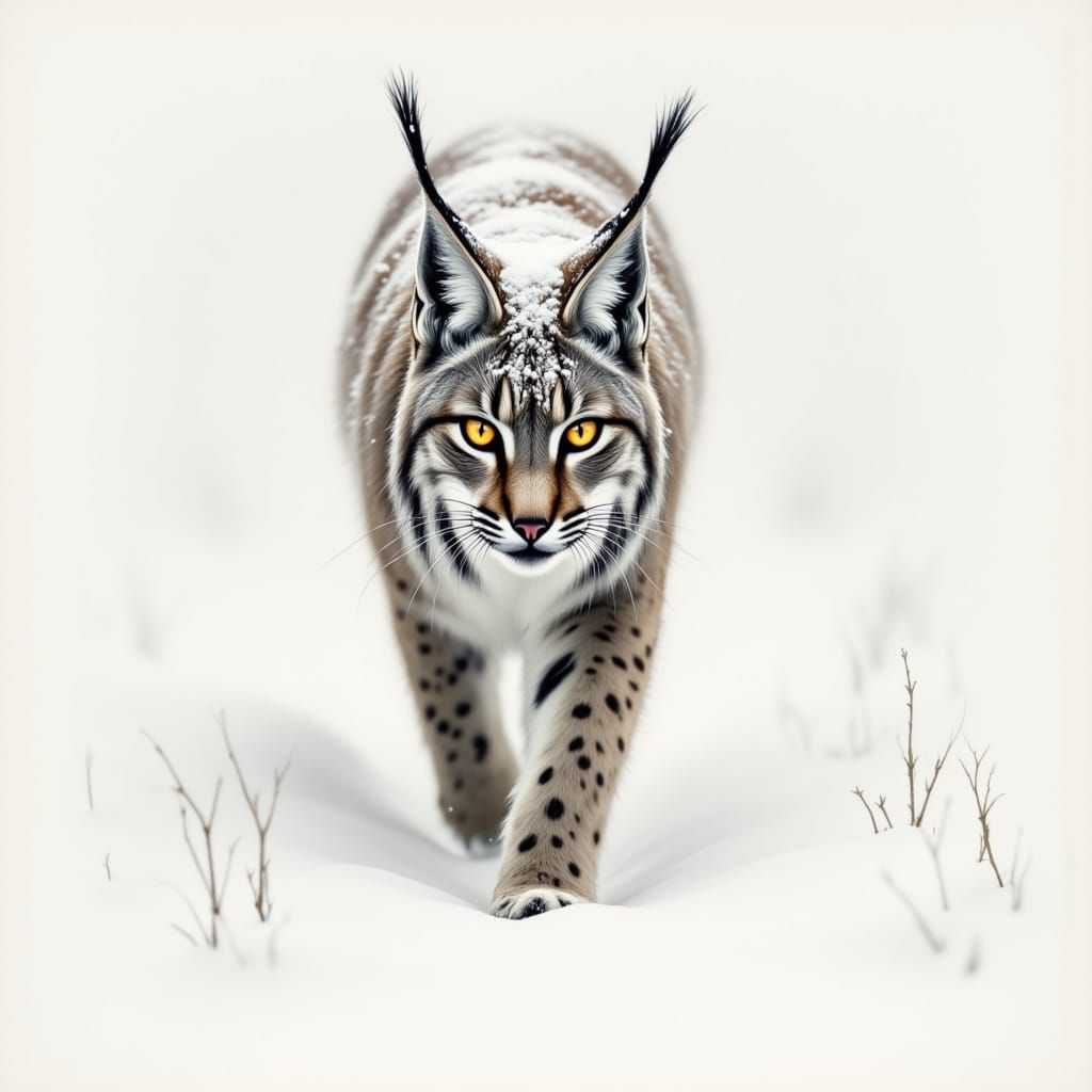 Lynx Walks Confidently Through Snowy Landscape in Charcoal