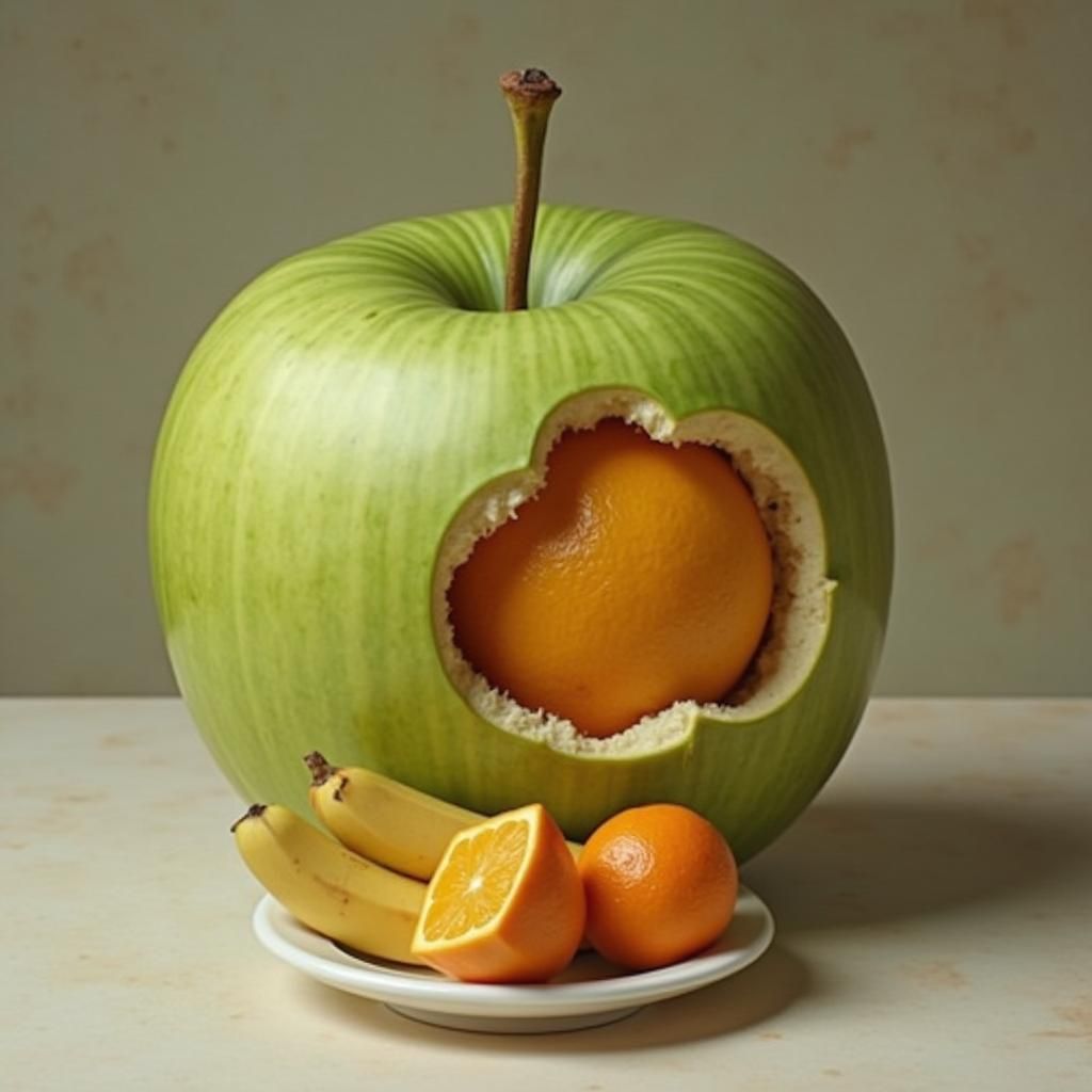 Bitten Green Apple Reveals Orange Inside