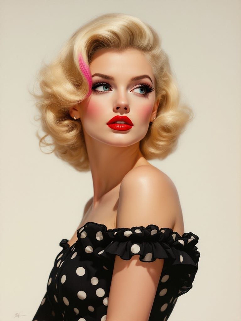 1960s Pin-Up Woman in Candy-Colored Hyperrealism