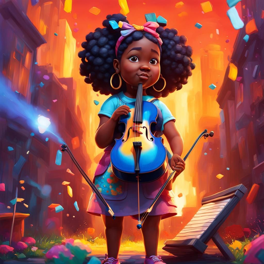 Girl Playing Cello in Graffiti Art Style