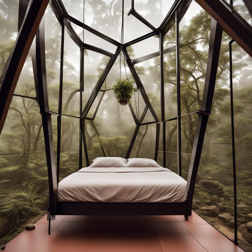 Surreal Martian Glass House Bedroom on Tall Tree