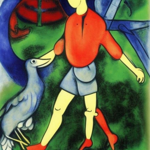 Surreal Figure Over Woodland, in a Modern Art Style