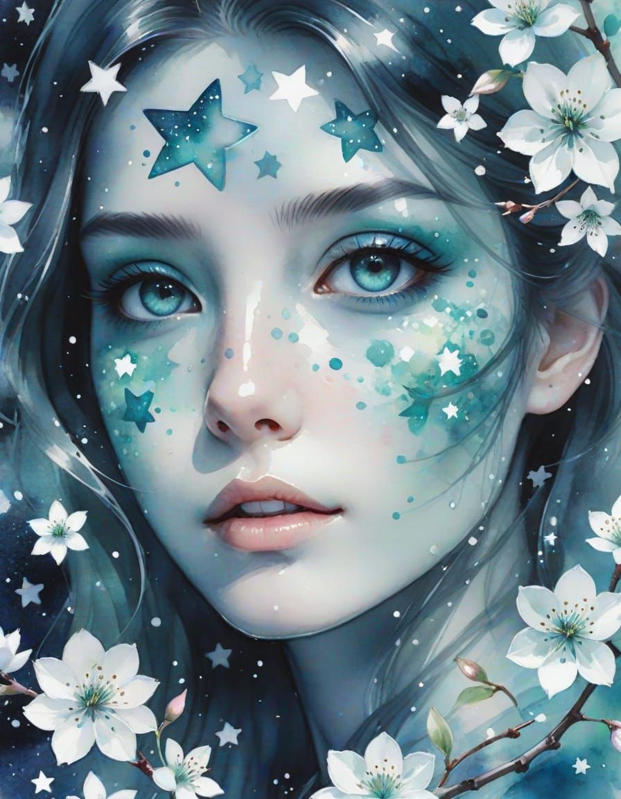 Sparkling Jade Eyes with Cherry Blossoms in Watercolor