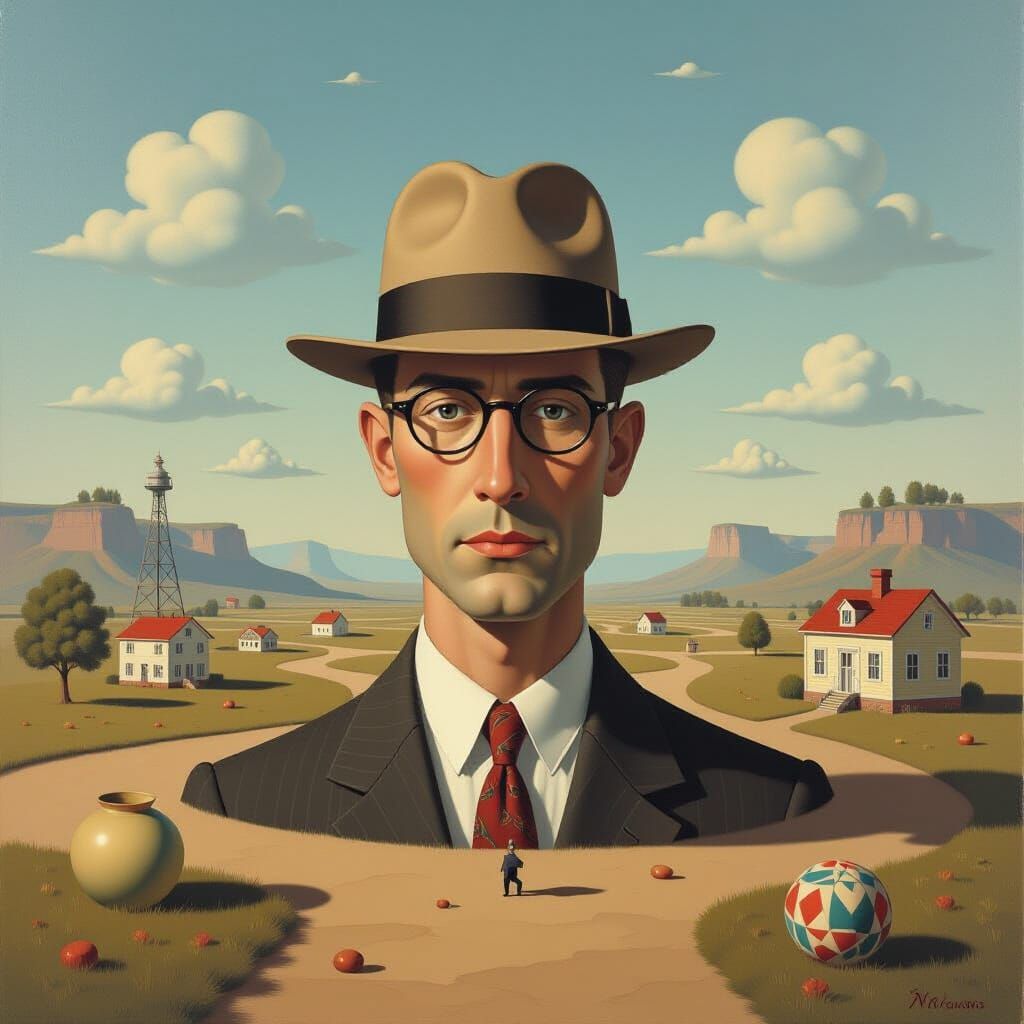 Surreal Dreamscape with Magritte Inspired Illusions