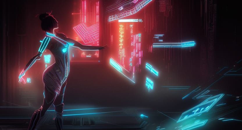 Cyberpunk Goddess Dancing with Data