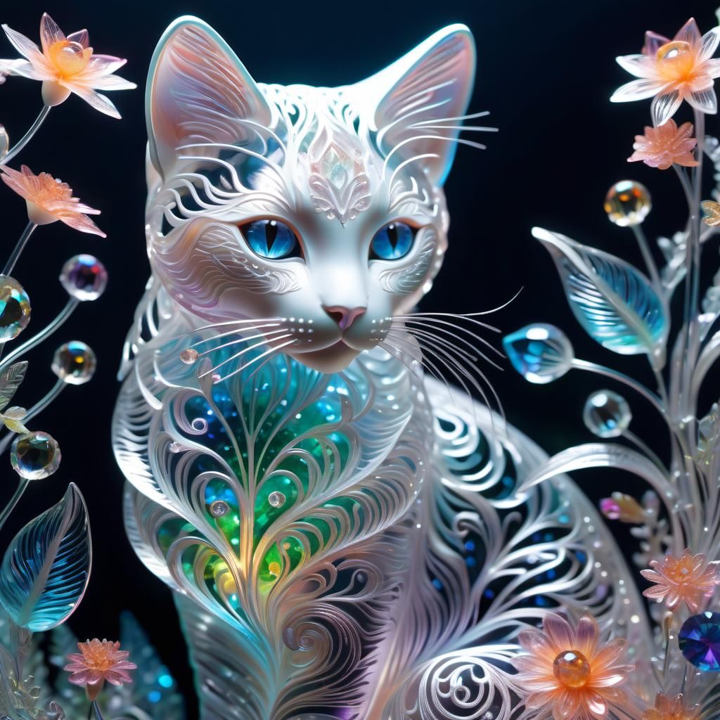 Crystal Cat Filigree Garden in 3D Crystal Art