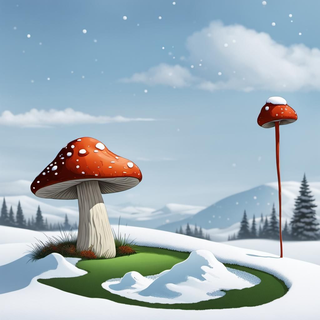 Surreal Mushroom Tees Off in Moebius-Inspired Winter Wonderl...