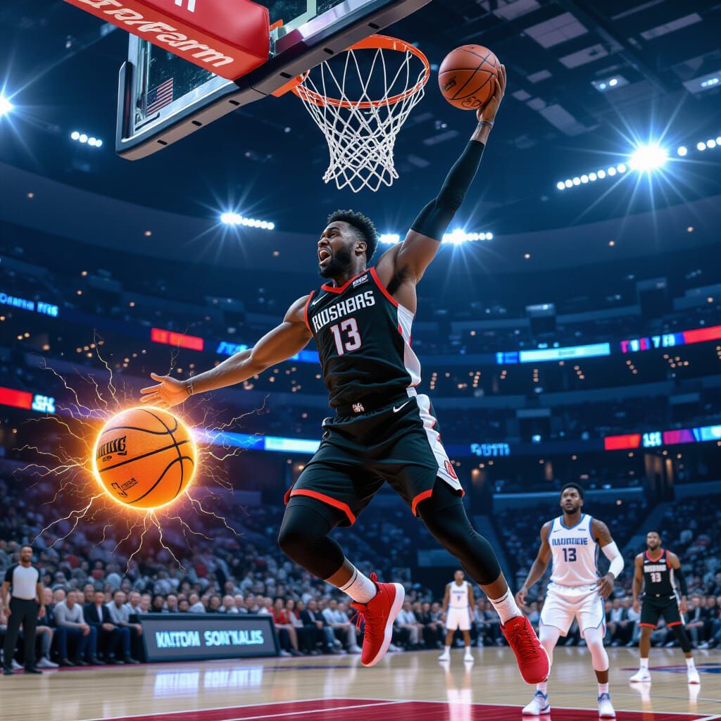 Cinematic Basketball Dunk Poster: Intense Player in Action