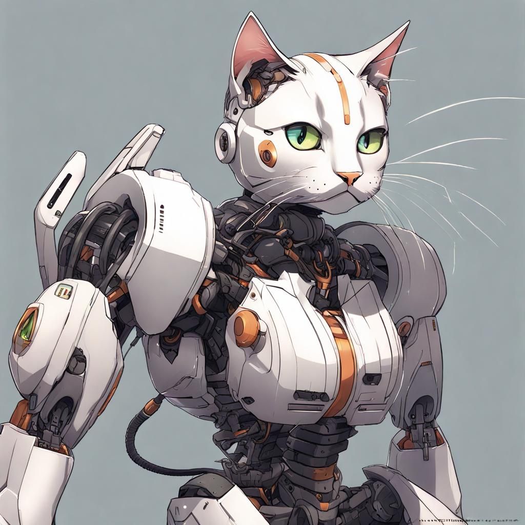 Feline Combat Robot in Anime Art Style