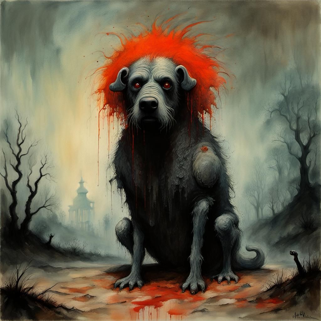 Sinister Cujo in Gouache and Watercolor Style