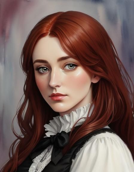 Victorian Governess Portrait in Watercolor Style