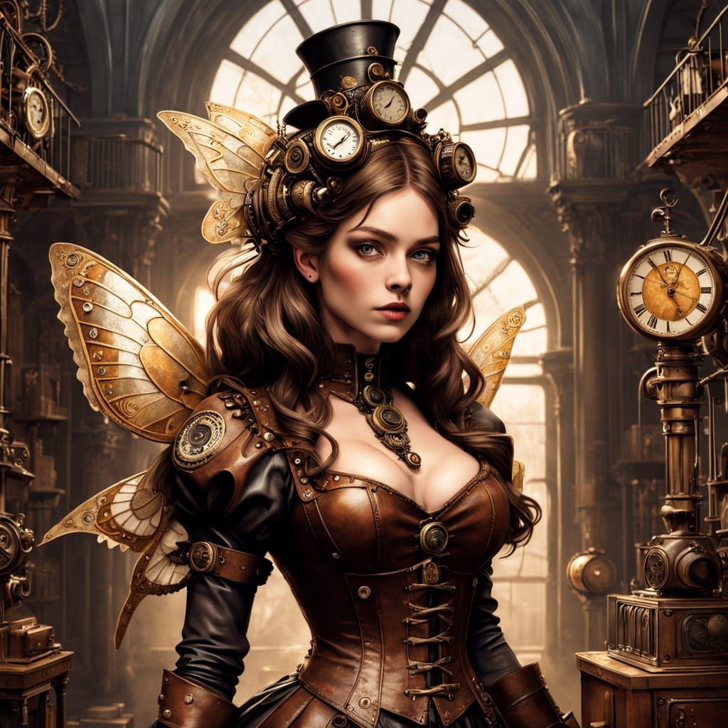 Clockwork Fairy Portrait in Steampunk Style