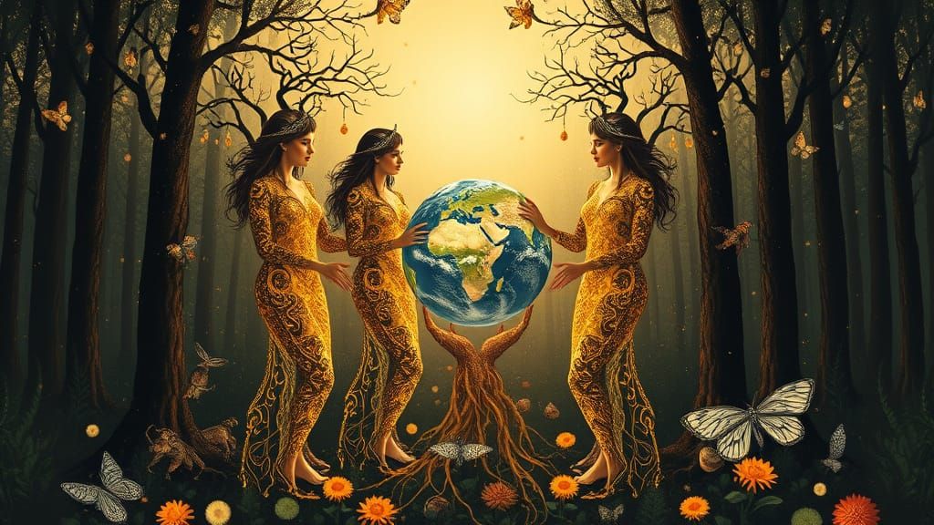 Mystical Goddess Rises from Forest Floor in Golden Period St...