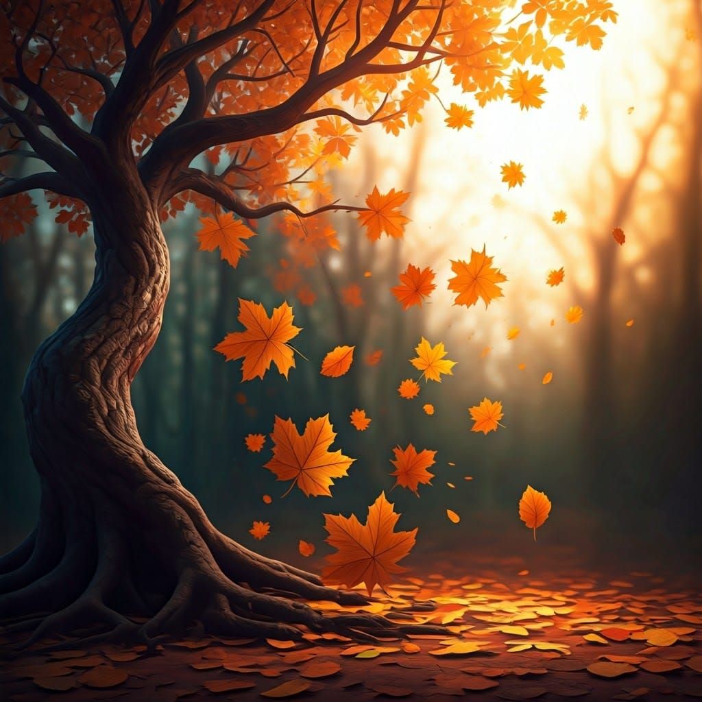 Paper Leaves Falling from a Fallen Tree