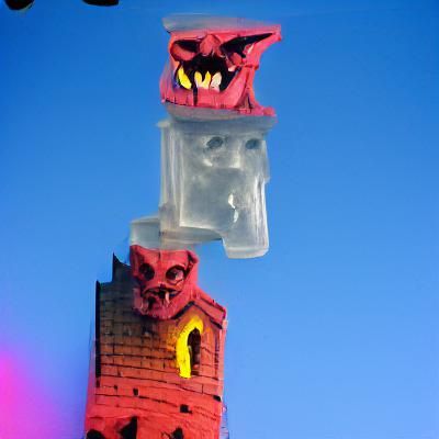 Plastic Gargoyle Perched on Tower