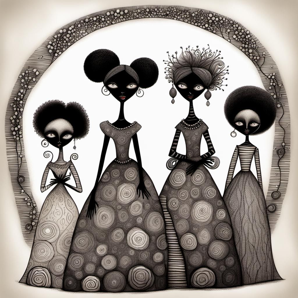 Three Melanin Women Inspired by Modern and Dark Art