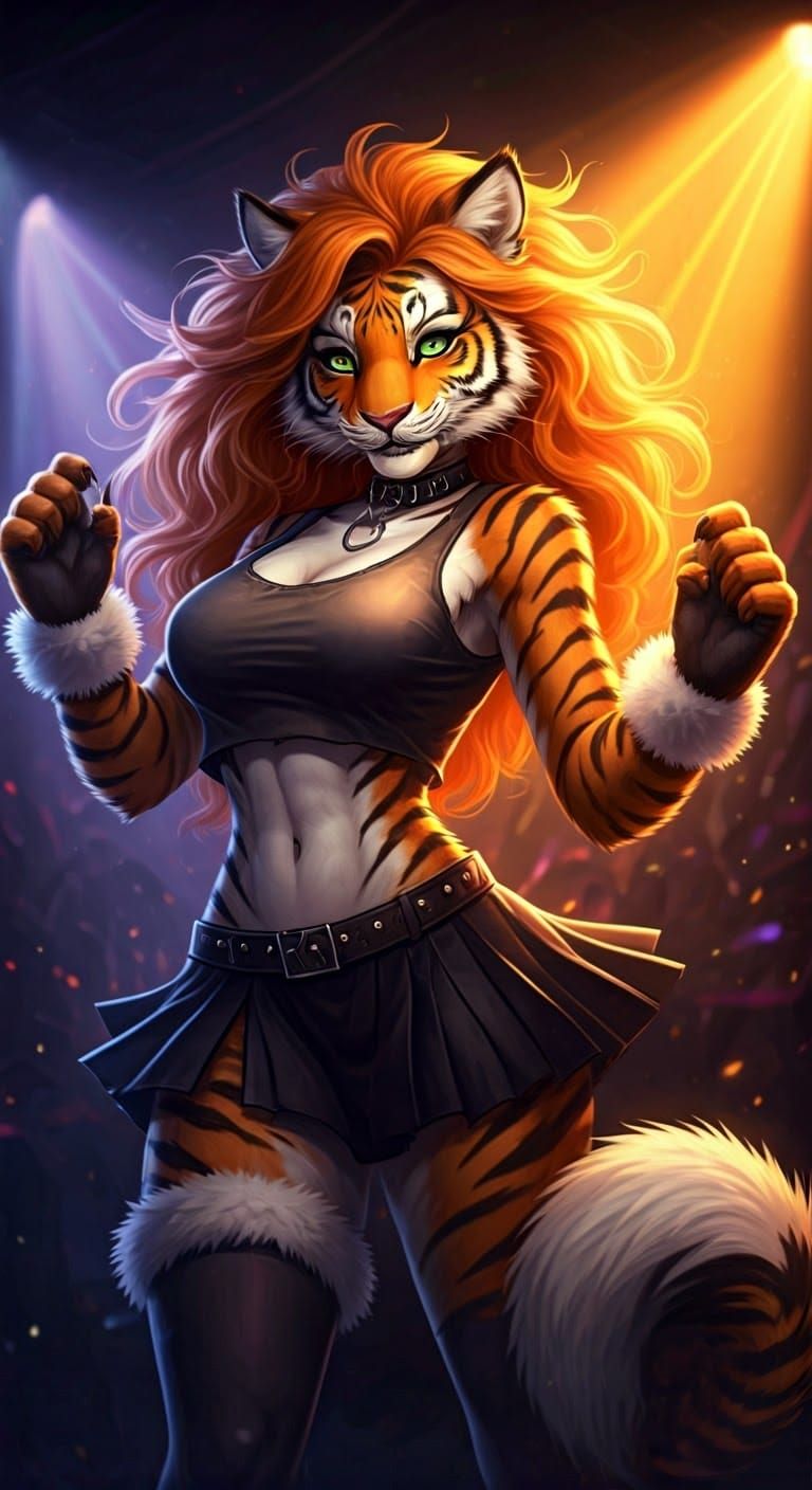 Gothic Tigress Dances in a Dark Club