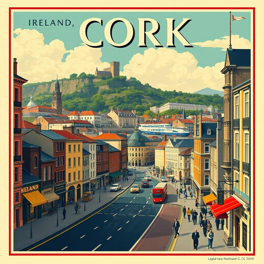 Vintage Travel Poster of Cork, Ireland in Art Deco Style