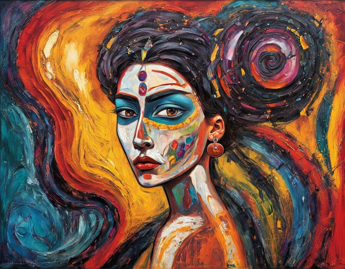 Neo-Expressionist Woman in Vibrant Jewel Tones