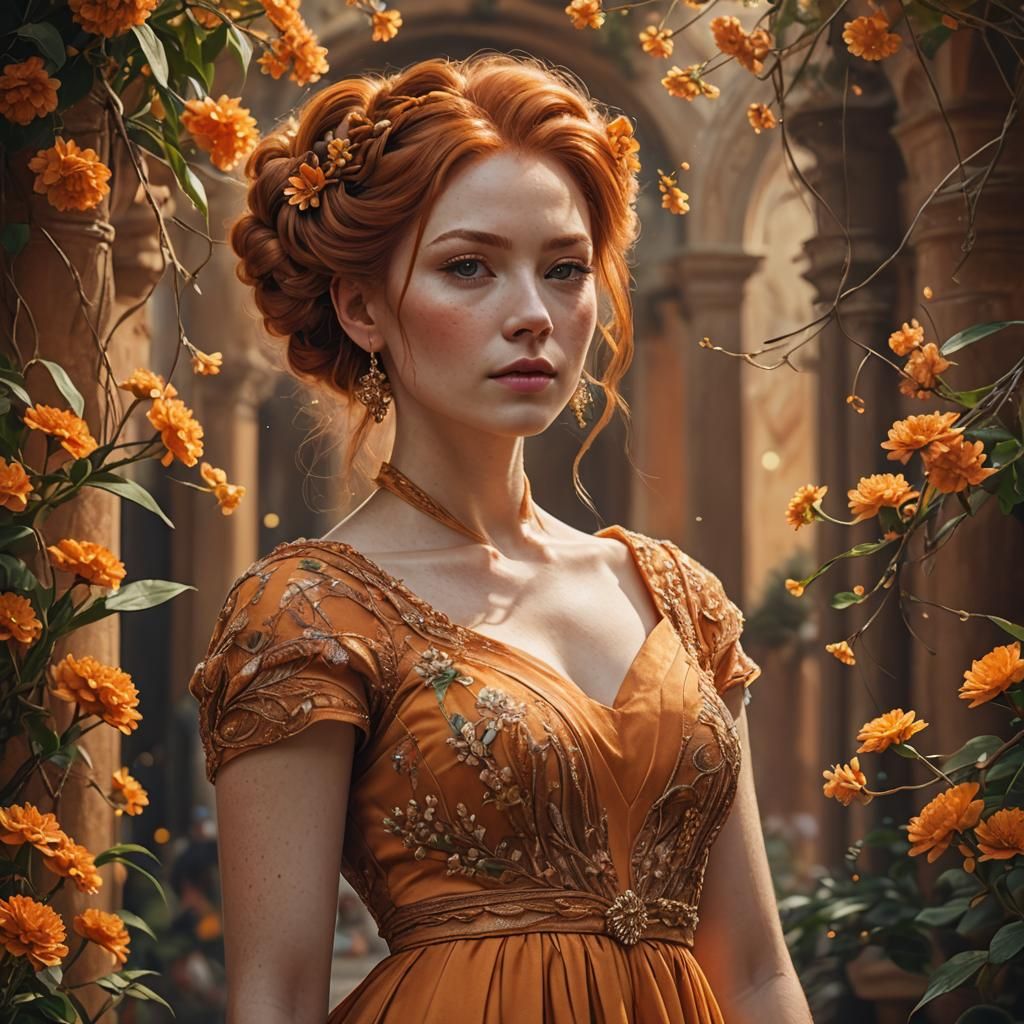 Elegant Ginger-Haired Woman in Dreamlike Digital Painting