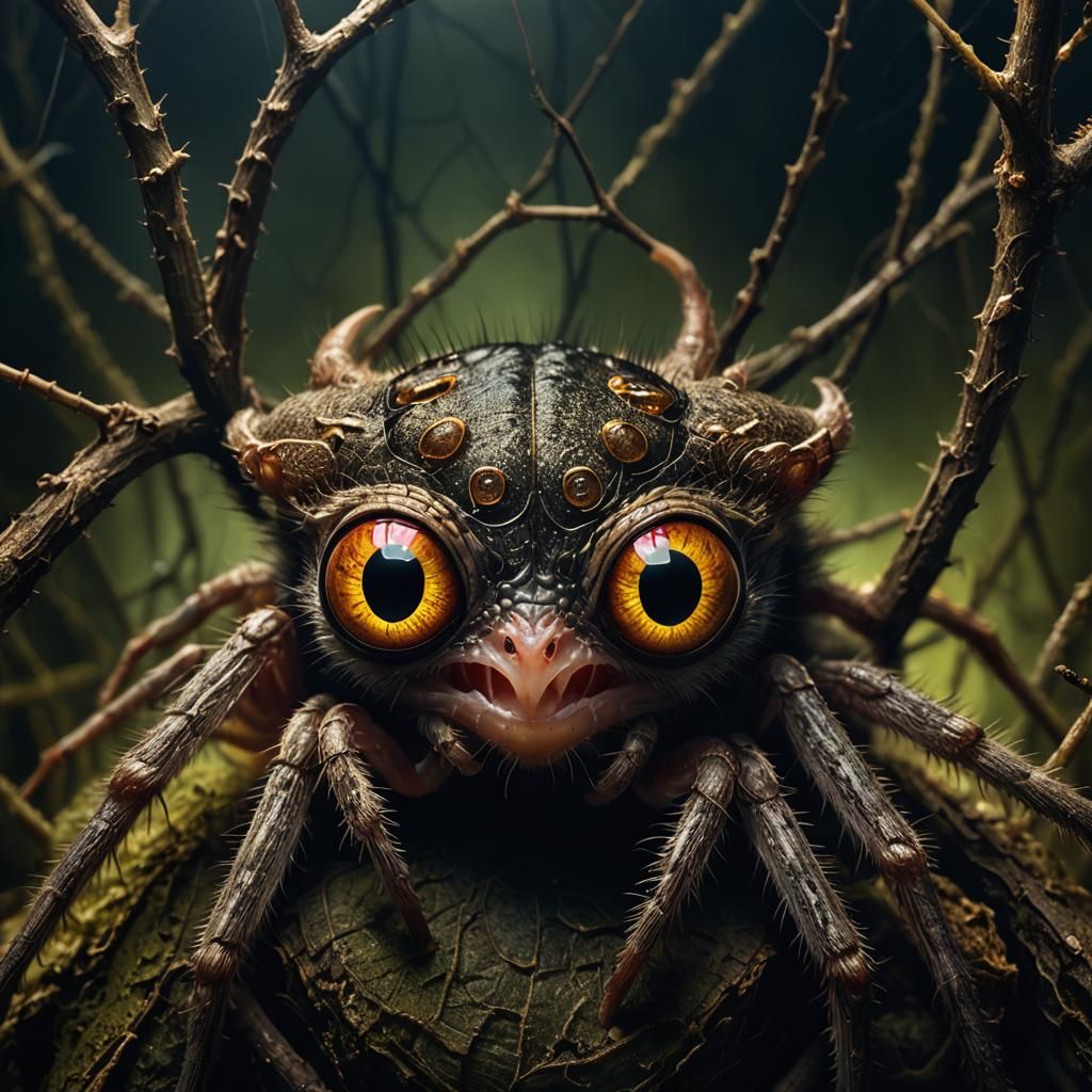 Surreal Spider with Tarsier Head, Dark Fantasy Art