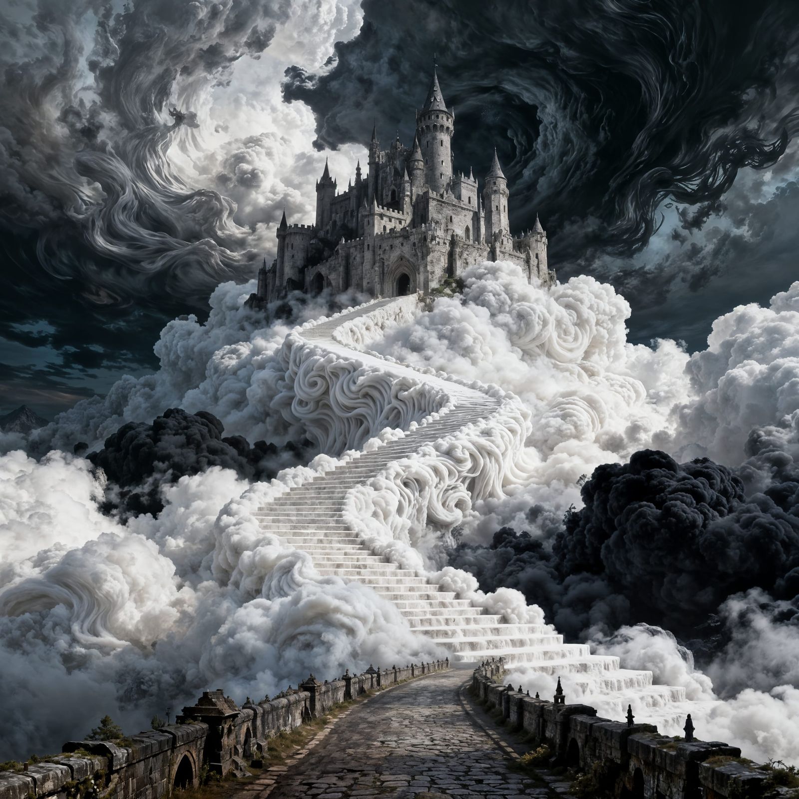 Cloud Giant Castle High Above Medieval Road