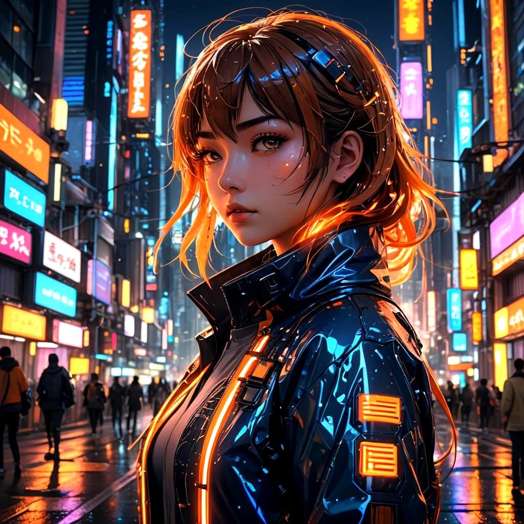 Anime Girl in City: Fantasy Concept Art