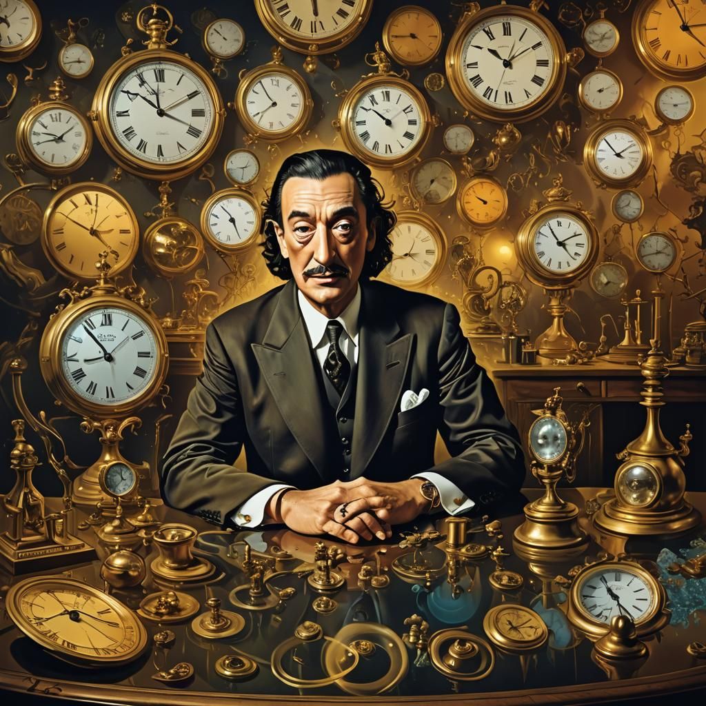 Surreal Portrait with Melting Clocks, Digital Art