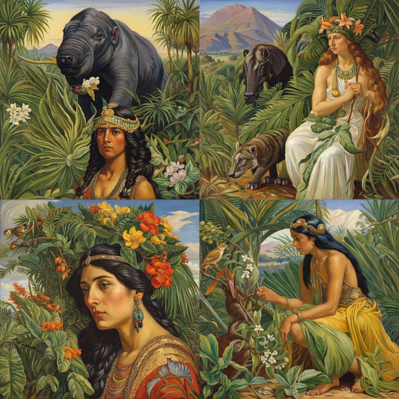 Primal Princess Portrait in Botanical Art Style