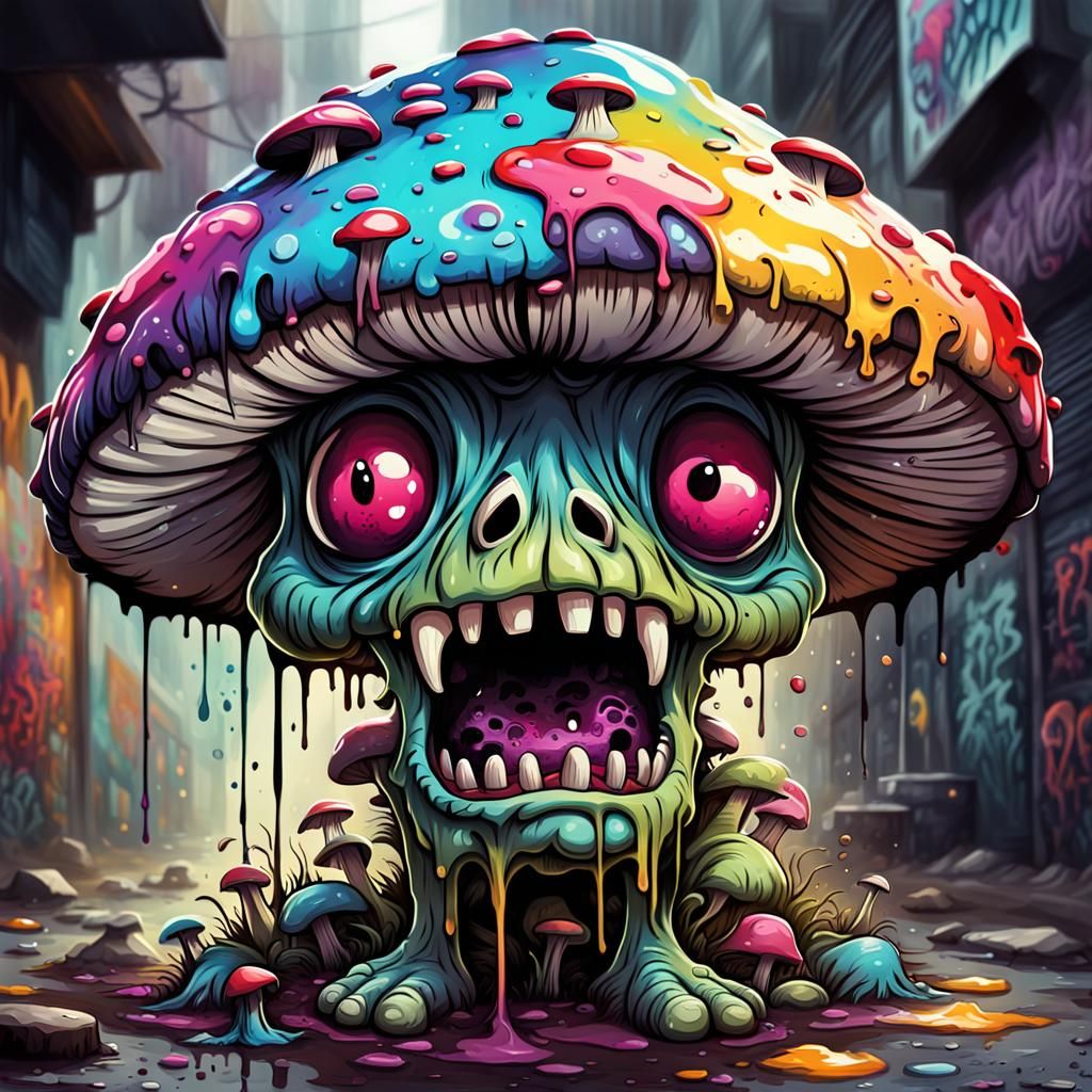 Evil Mushroom Zombie in Graffiti Art Style
