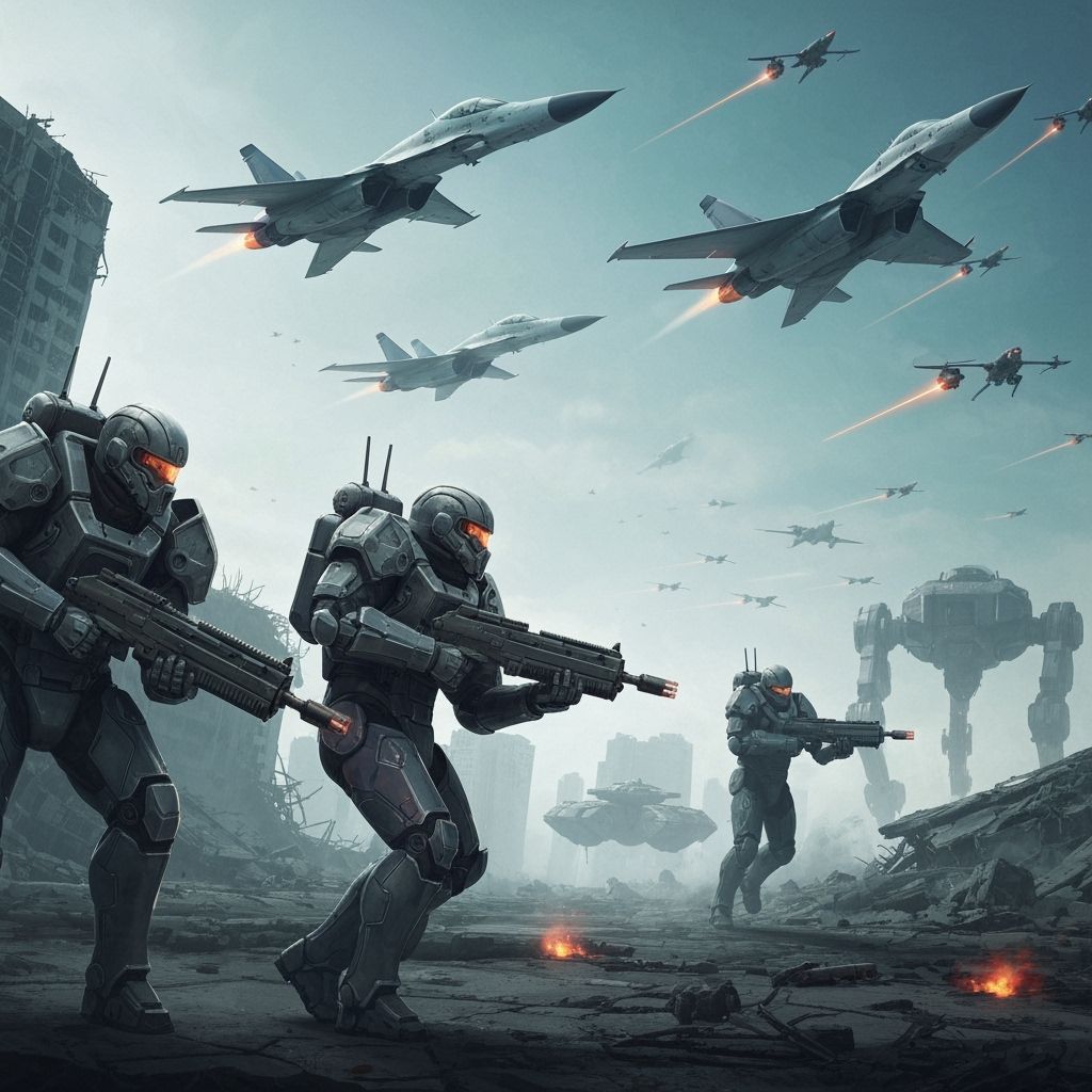 Futuristic Battlefield Clash with Armored Soldiers