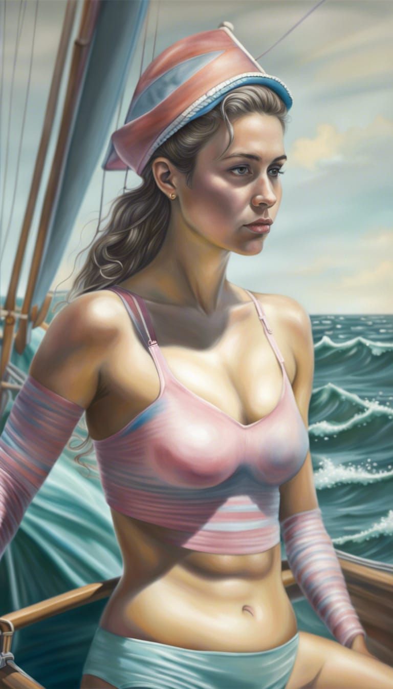 Sailing Girl Presents Swimsuit in Pastel Painting Style
