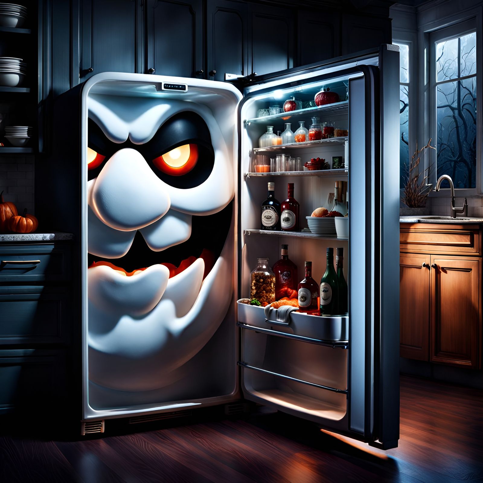 Evil Snowman Face in Retro Fridge: Matte Painting