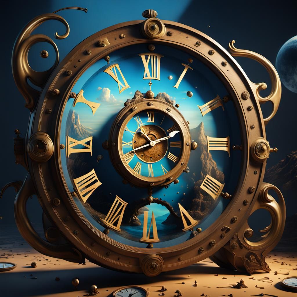 Surreal Clock in Space as Digital Art