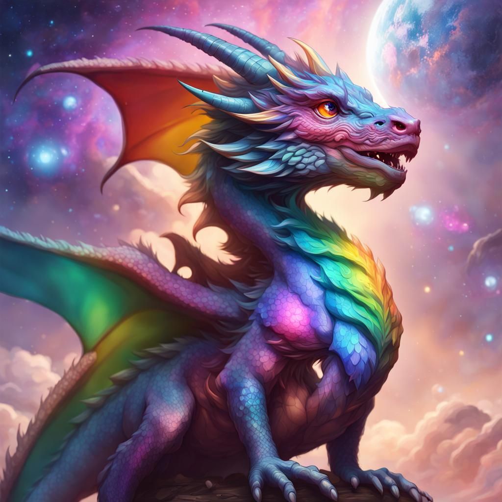 Rainbow Galaxy Dragon Portrait in Hyperdetailed Style