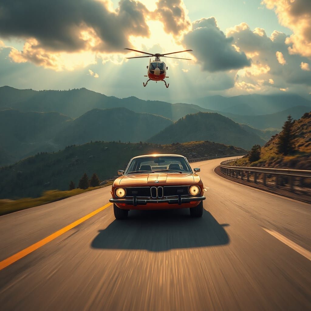 Mythical Muscle Car Speeds Through Misty Mountains