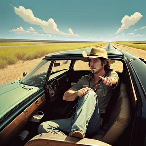 "Lost your way, sonny? Need a lift, it seems?
Just headin' south, on a chase for my dreams."