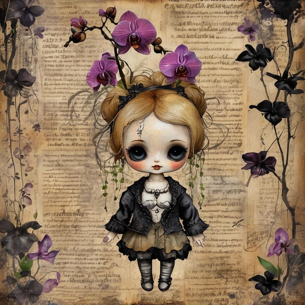 Gothic Orchid Baby Doll in Watercolor Style