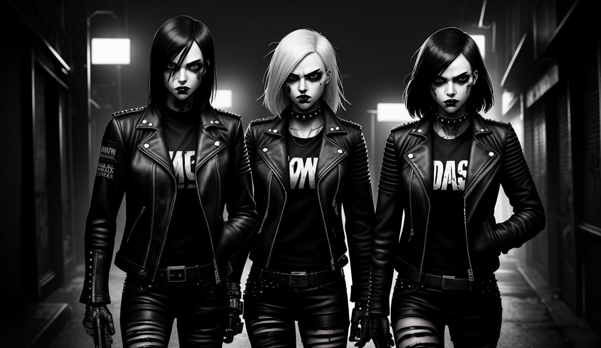 Punk Girls With Pistols in Graphic Novel Style