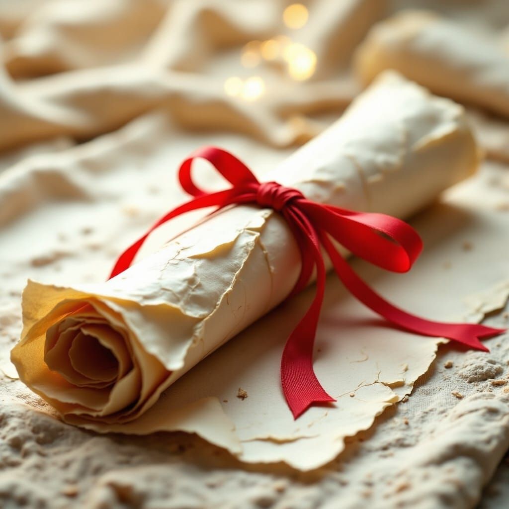 Rolled Parchment Tied with a Red Ribbon