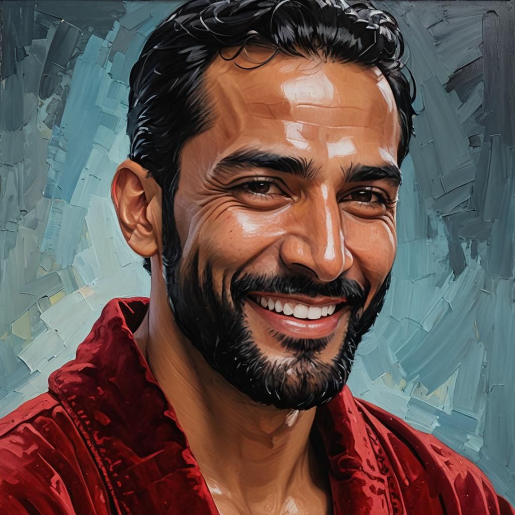 Neo-Expressionist Portrait of a Smiling Man in Red