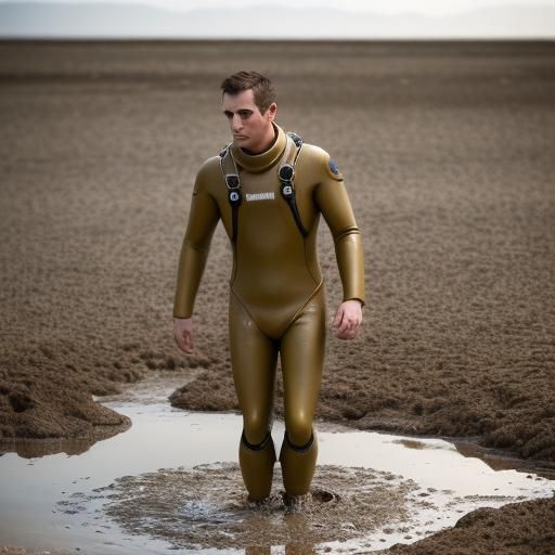 Man in Drysuit Sinking in Quicksand, Professional Photograph...