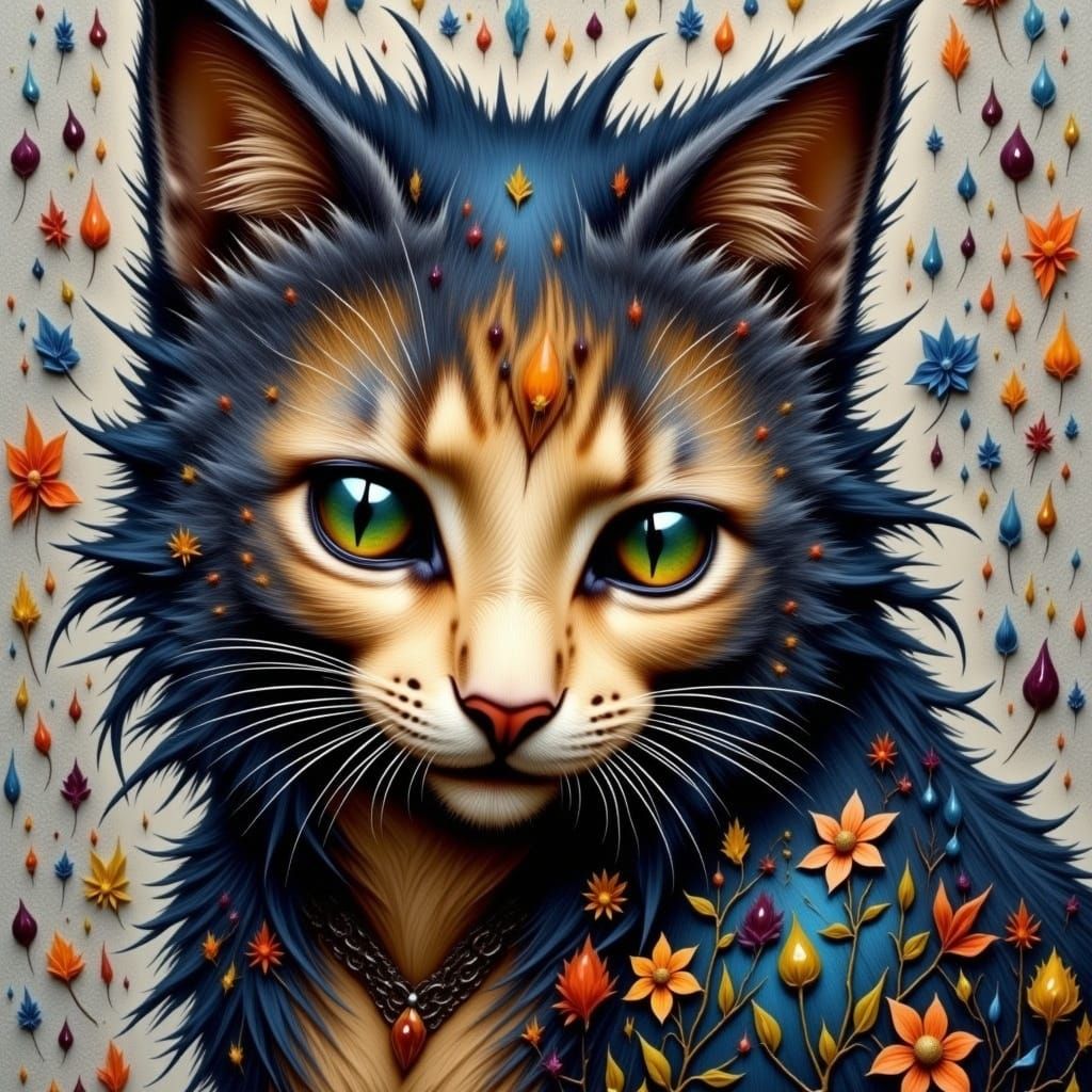 Colorful Cat Portrait in Digital Art Style