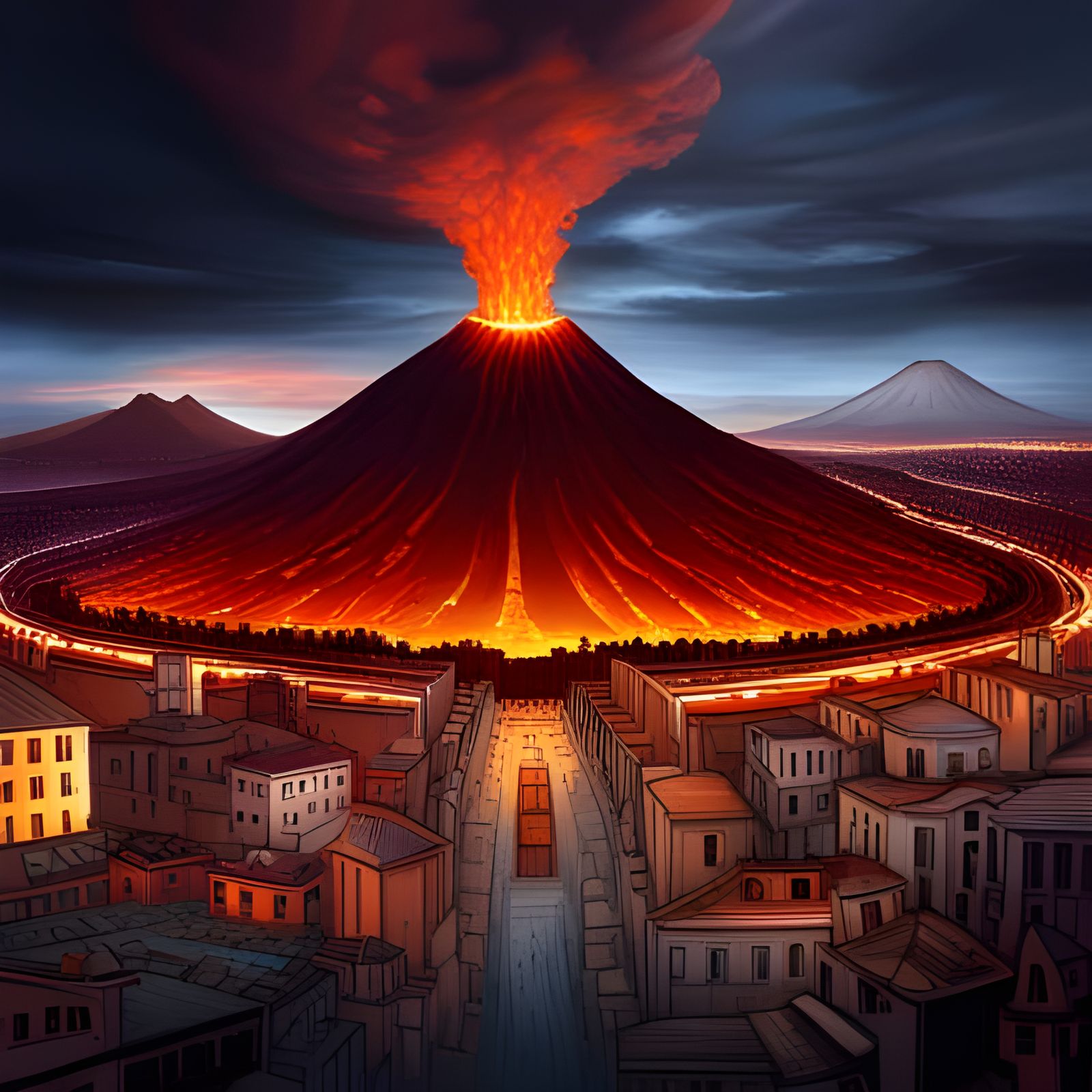 Spectacular Mount Vesuvius Eruption Over Pompeii in Lo-Fi Di...