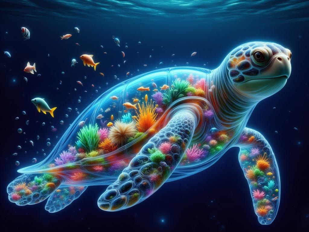 Sea Turtle in Cosmic Coral Habitat