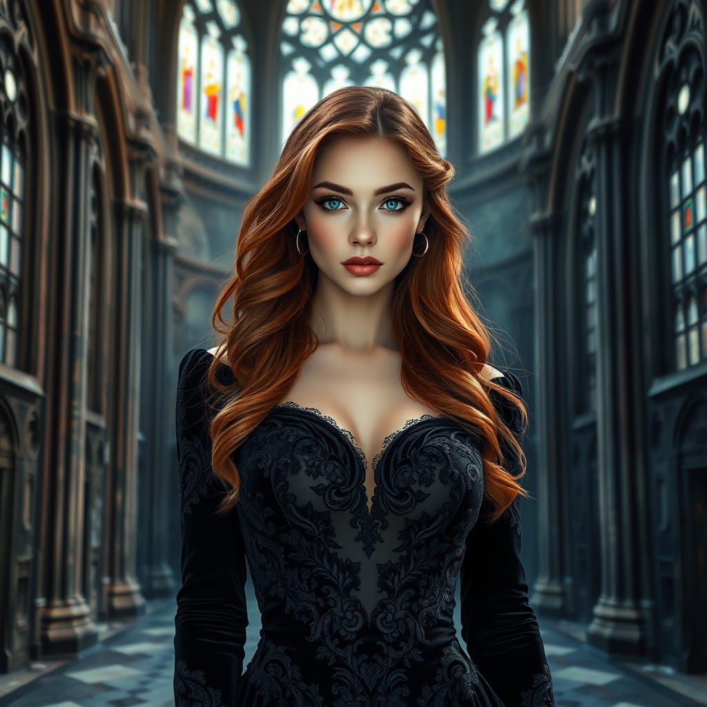 Hyperrealistic Portrait in Gothic Cathedral, Dark Fantasy St...