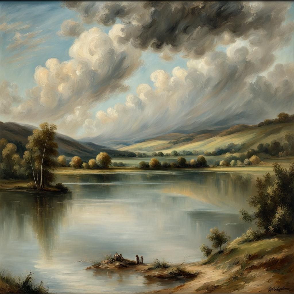 Lake Endine Landscape Painting in Constable Style